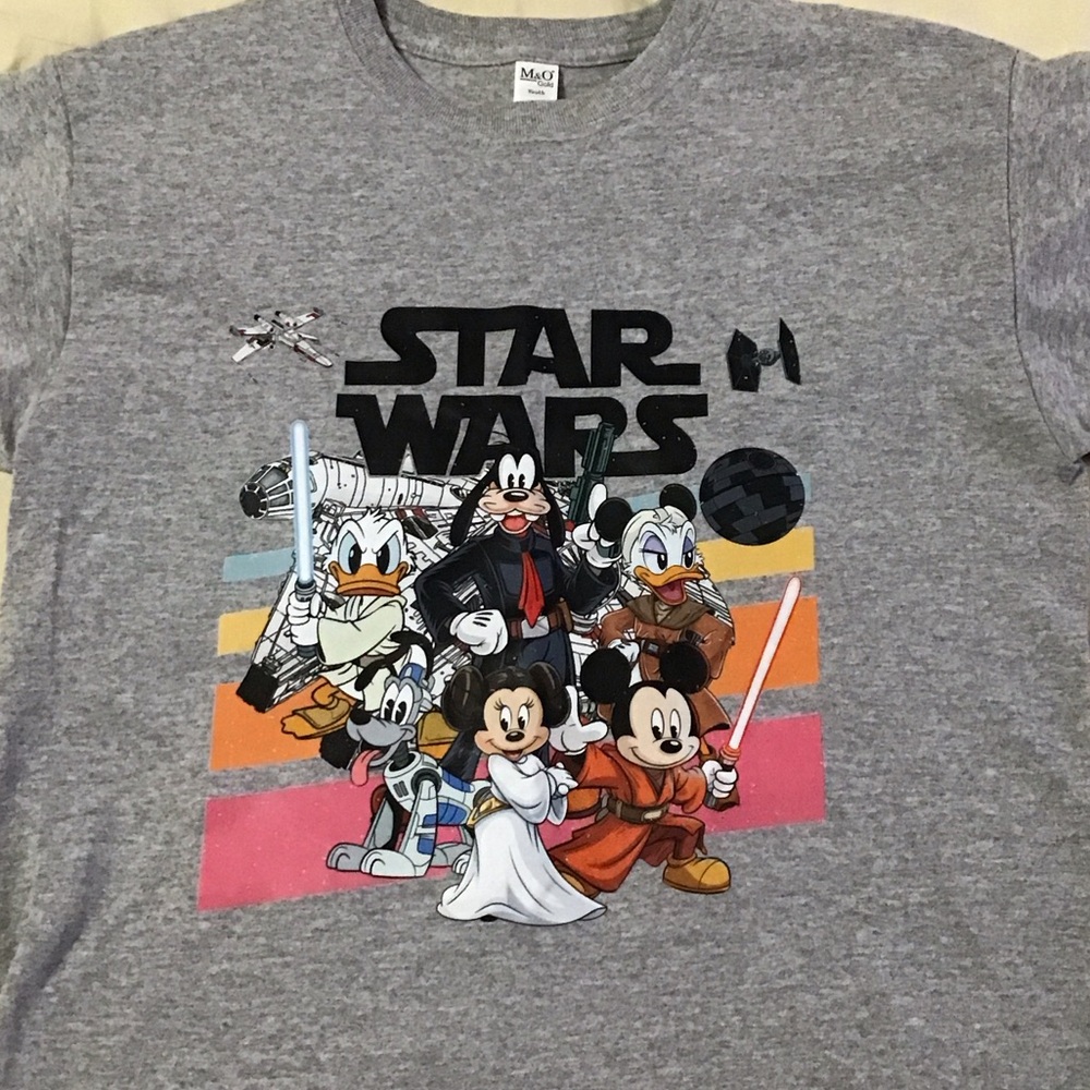 Disney Star Wars Youth Gray Graphic Tee, size L. Custom made